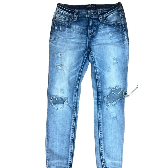 Miss Me Denim - Miss Me Jeans Women's 28 (30x28) Ankle Skinny Mid-Rise Distressed Blue Denim